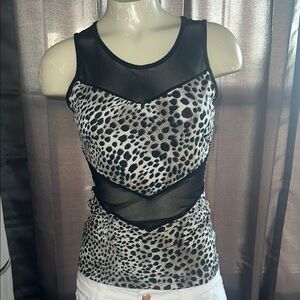 Leopard Print Mesh Panel Top